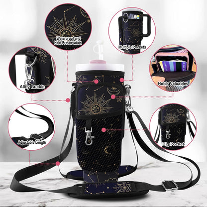 Stanley Carrier Bag for Stanley 40oz/30ozTumbler with Phone with 2 Adjustable Strap,3 Pockets Bottle Stanley Cup Carrier Bag & Case,Accessories for Hiking Travelling