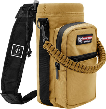 NATURE PIONEOR Water Bottle Holder with Adjustable Strap - 26/32/36/40/46/64oz Insulated Water Bottle Sling Carrier with Paracord Handle & 2 Pockets, Outdoor Sports, Hiking, Camping, Gym