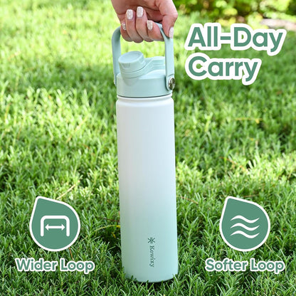 KEWIXY 32 oz Insulated Water Bottle, 2-in-1 Lid, Straw & Spout with Protected, Leak Proof, Keep Cold, Stainless Steel, Metal, Reusable, Handle, for Outdoor, Gym and School, 2 Lids, Blush Pink