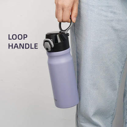 Konokyo 18 oz Insulated Water Bottle with Straw Lid, Stainless Steel Vacuum Sports Water Bottle, Leak-Proof Reusable Metal Flask with Carry Loop, BPA-Free Travel Bottle for Gym, School, Office