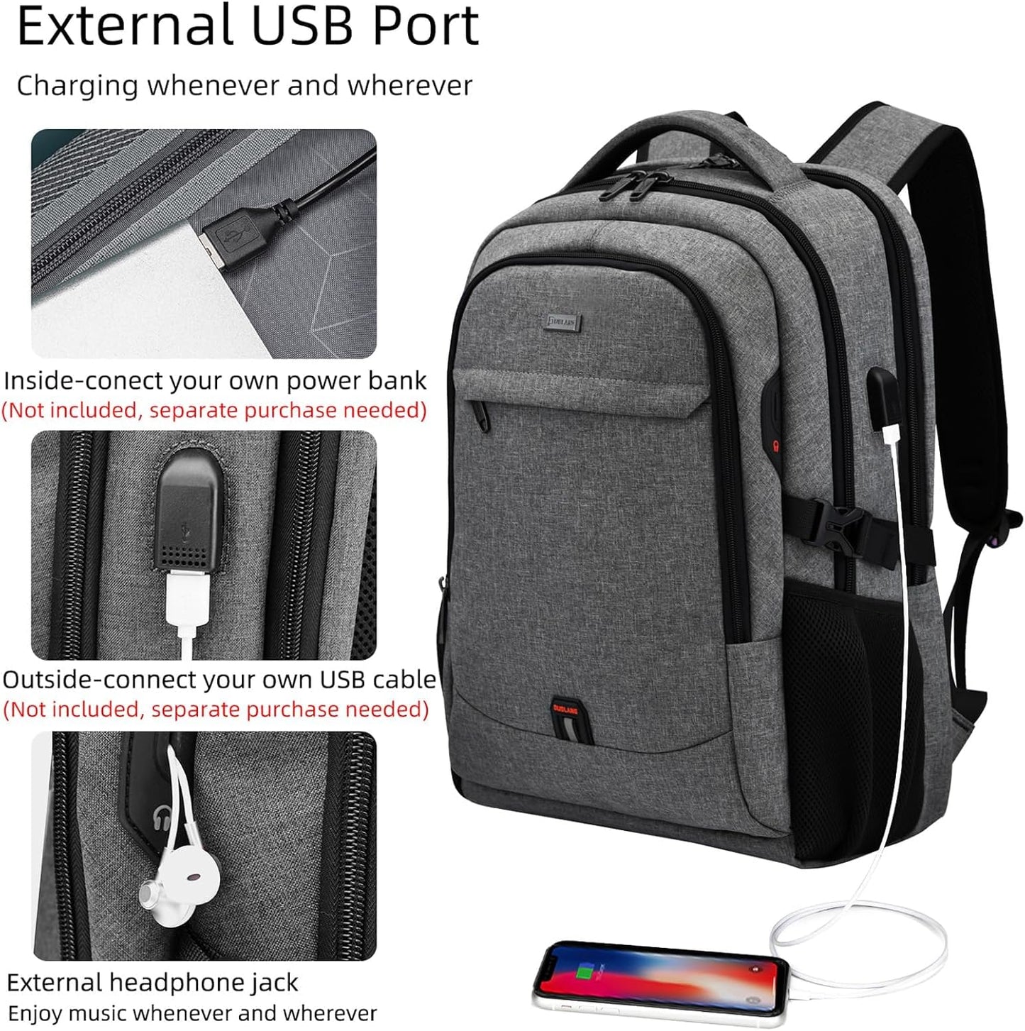 DUSLANG 17 Inch Laptop Backpack for Travel Water Resistant College Backpack for Men/Women Laptop Bag with USB Charging Port,Black - Colors B