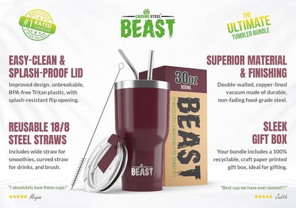 Beast 10 oz Tumbler Stainless Steel Vacuum Insulated Coffee Ice Cup Double Wall Travel Flask (Arctic White)