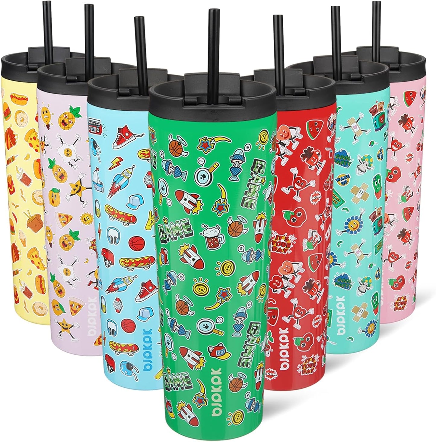 BJPKPK 22oz Insulated Tumbler With lid And Straw Stainless Steel Tumblers Travel Coffee Mug Reusable Thermal Cup,Sky