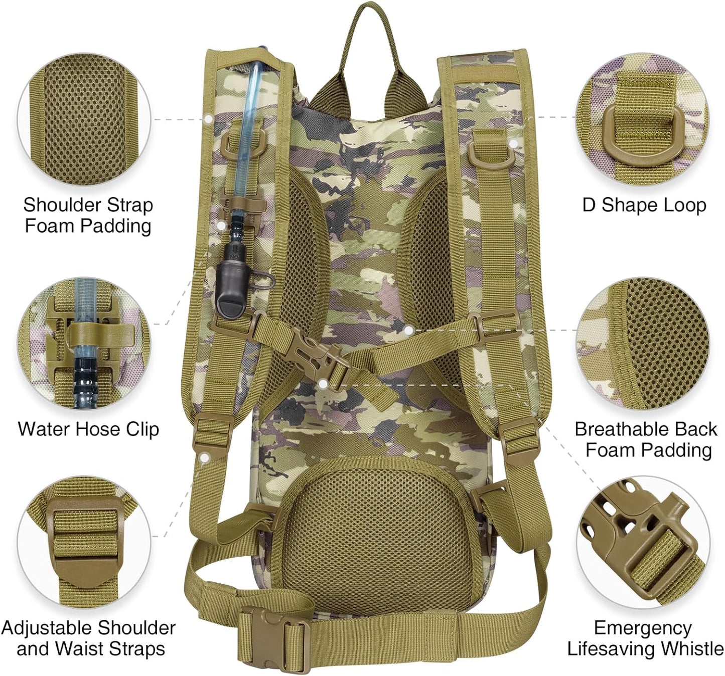 NOOLA Hydration Backpack with 3L TPU Water Bladder, Tactical Molle Water Backpack for Men Women, Hydration Pack for Hiking, Biking, Running and Climbing