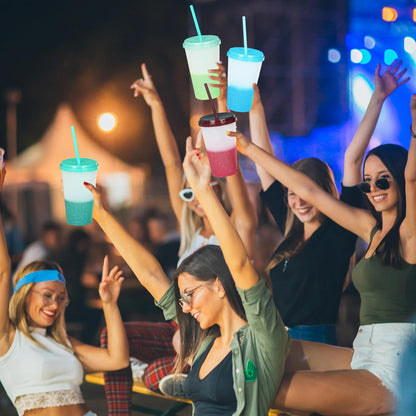 Color Changing Cups, 5 Pack 24oz Plastic Tumblers, Reusable Iced Coffee & Smoothie Cups with Lids and Straws for Parties and Travel