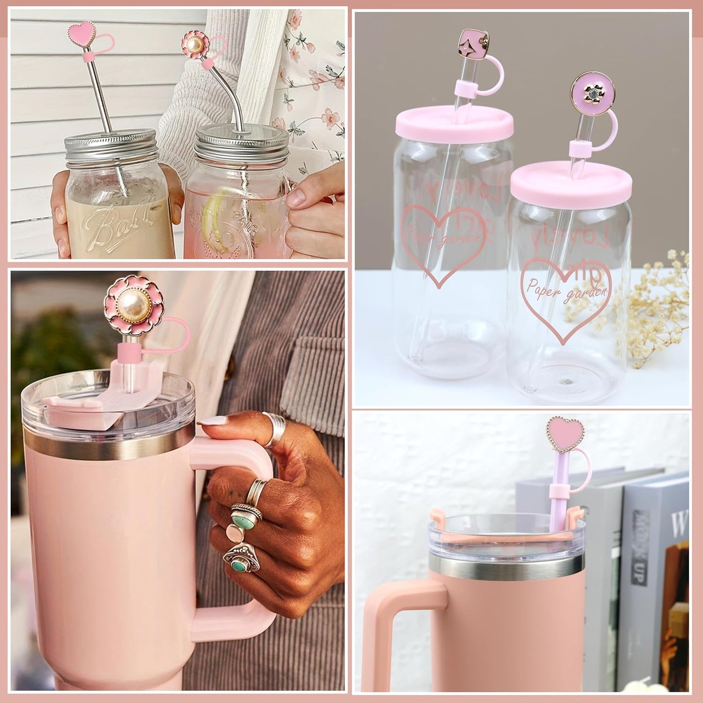 Cute Straw Cover Cap for Stanley Cup Accessories,Bling Straw Toppers for Stanley Tumbler 40&30 oz,Reusable Straws Tips Protectors Compatible with 10mm Straws