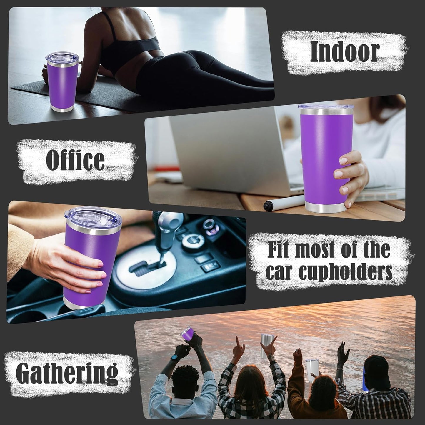 20 oz Tumbler Coffee Travel Tumblers Bulk with Lid Stainless Steel Double Wall Vacuum Insulated Mug Powder Coated Cups fit Car Cupholder for Hot and Cold - Stainless Steel, 4Pack