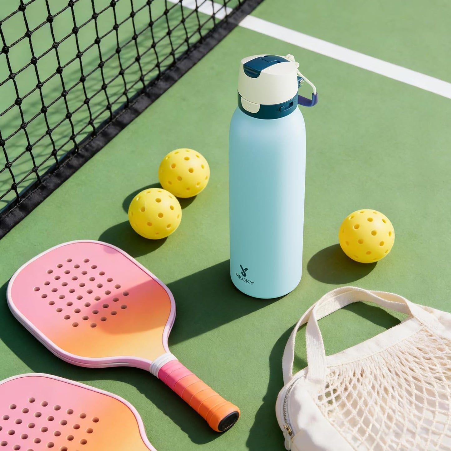Meoky 24 oz Slim Insulated Water Bottle: Leak Proof Locking Lid, 2-in-1 Straw and Spout, 24 Hours Cold, Top Handle, BPA Free, Stainless Steel Water Bottle for Men Sports Travel Gym, Night