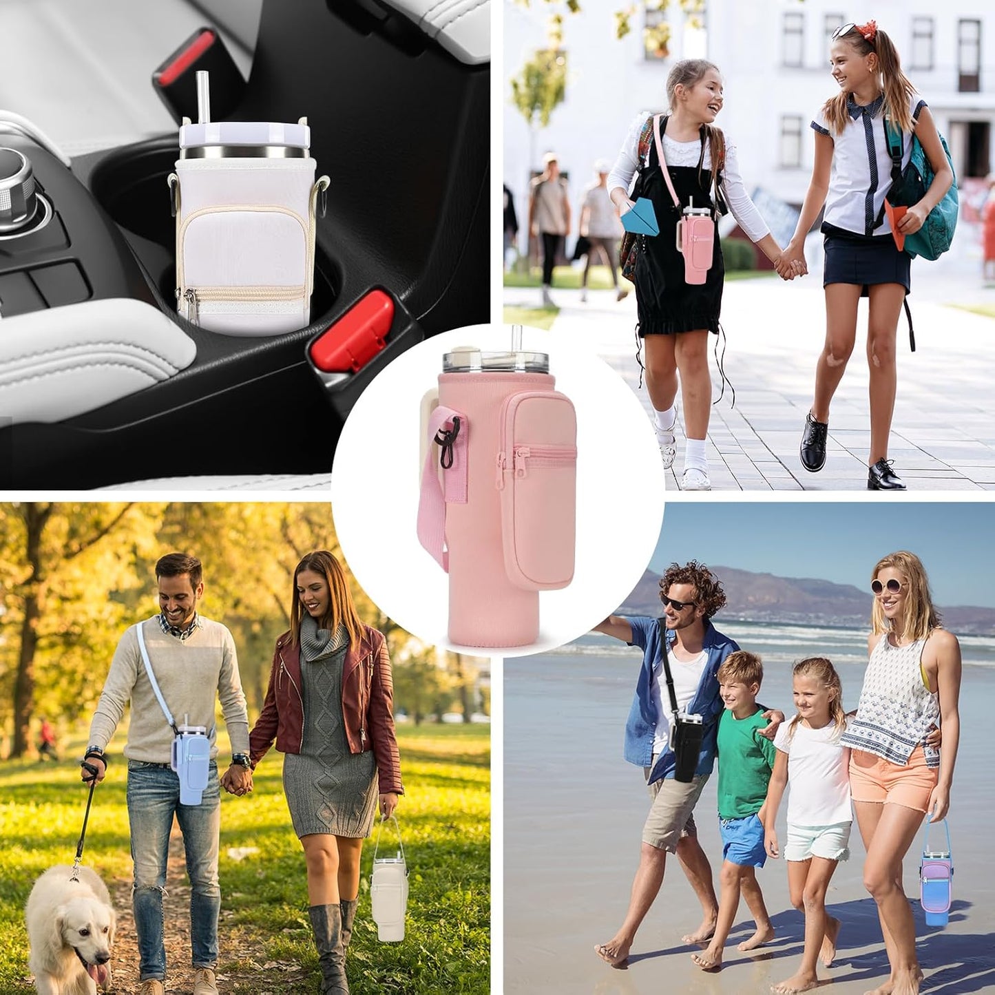 GOEWY Water Bottle Carrier Bag for Stanley 40/30 oz Tumbler with Phone Pocket Neoprene Water Bottle Holder with Shoulder & Handheld Strap Stanley Cup Accessories