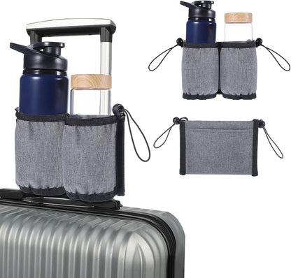 Luggage Cup Holder for Suitcases, Luggage Travel Cup Holder Free Hand Drink Carrier Hold Two Coffee for Most Flight Attendants, Travel Essentials, Business People (Grey)