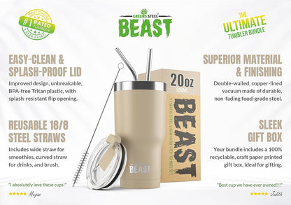 Beast 10 oz Tumbler Stainless Steel Vacuum Insulated Coffee Ice Cup Double Wall Travel Flask (Arctic White)