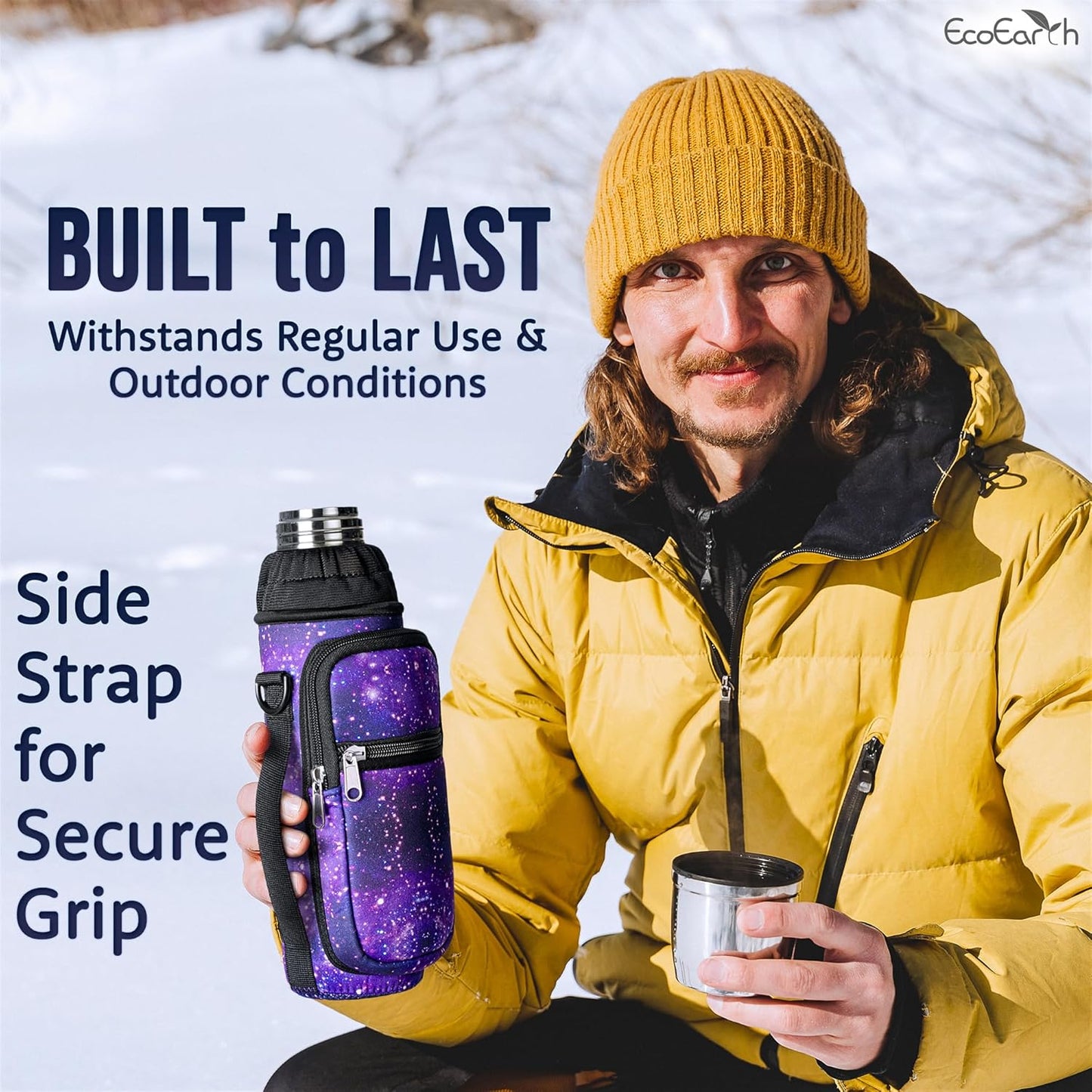 EcoEarth - Water Bottle Holder with Strap - Water Bottle Carrier Bag for Hiking - Crossbody Hydration Pouch with Phone Holder