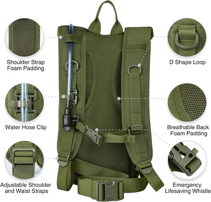 NOOLA Hydration Backpack with 3L TPU Water Bladder, Tactical Molle Water Backpack for Men Women, Hydration Pack for Hiking, Biking, Running and Climbing