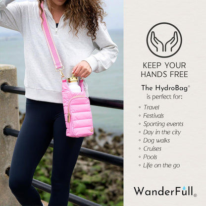 WanderFull Original HydroBag Fits Up to 32 oz Water Bottle Holder with Strap – Hands-Free Crossbody Water Bottle Carrier Bag with Phone Pocket - Colors A