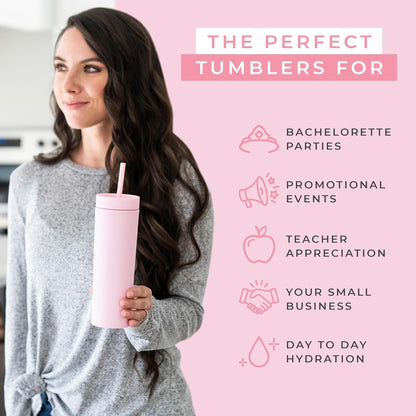 STRATA CUPS Perwinkle Skinny Tumblers with Lids and Straws (4 pack), 16oz Matte Pastel Colored Acrylic Tumblers with Lids and Straws, Double Wall Skinny Tumbler Bulk, Reusable Cup with Straw Cleaner