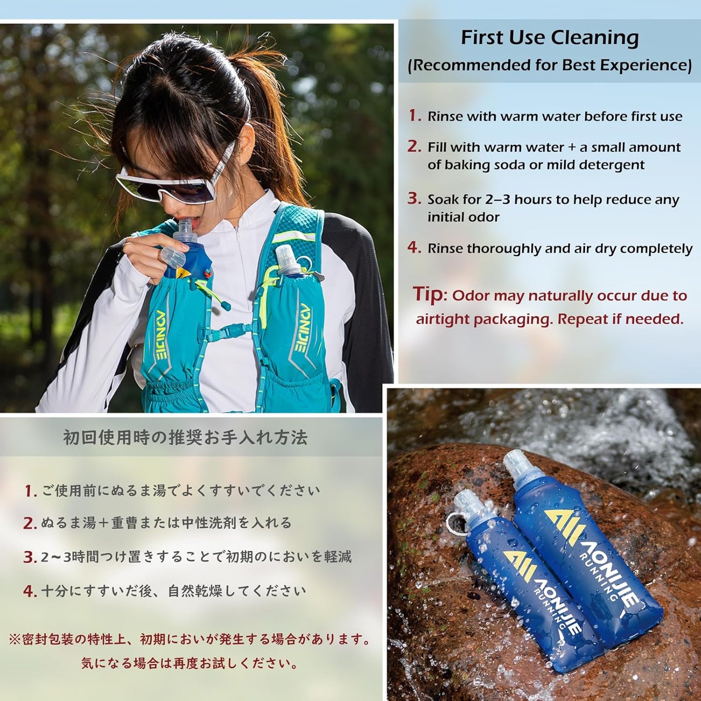 TRIWONDER Handheld Water Bottle for Running, Quick Grip Chill 17 oz Handheld Soft Water Bottle with Hand Strap Hydration Pack, BPA Sport Soft Flask (Blue)
