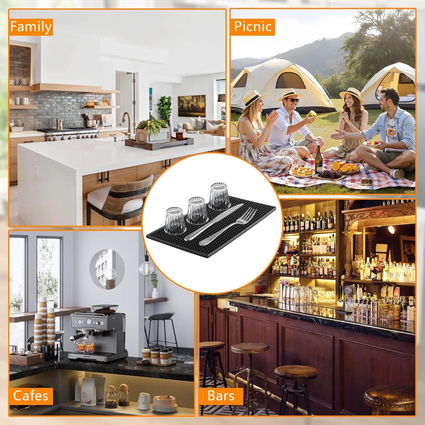 Ninsula 2 Pack Bar Mat, 6" x 12" Bar Mats for Countertop, Non Slip Spill Proof Service Mat, Rubber Dish Drying Mat for Coffee Bar, Bartending, Home Kitchen & Restaurant