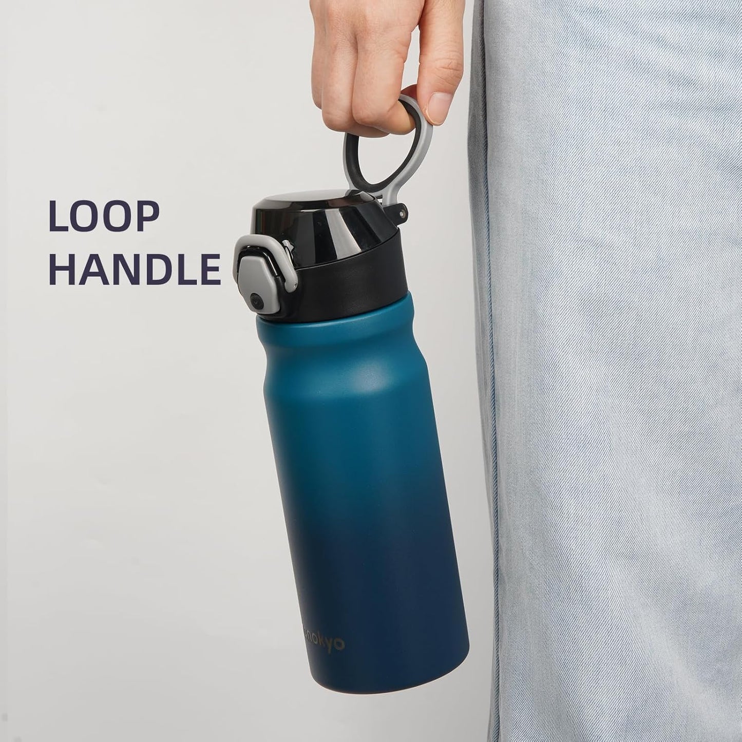 Konokyo 18 oz Insulated Water Bottle with Straw Lid, Stainless Steel Vacuum Sports Water Bottle, Leak-Proof Reusable Metal Flask with Carry Loop, BPA-Free Travel Bottle for Gym, School, Office