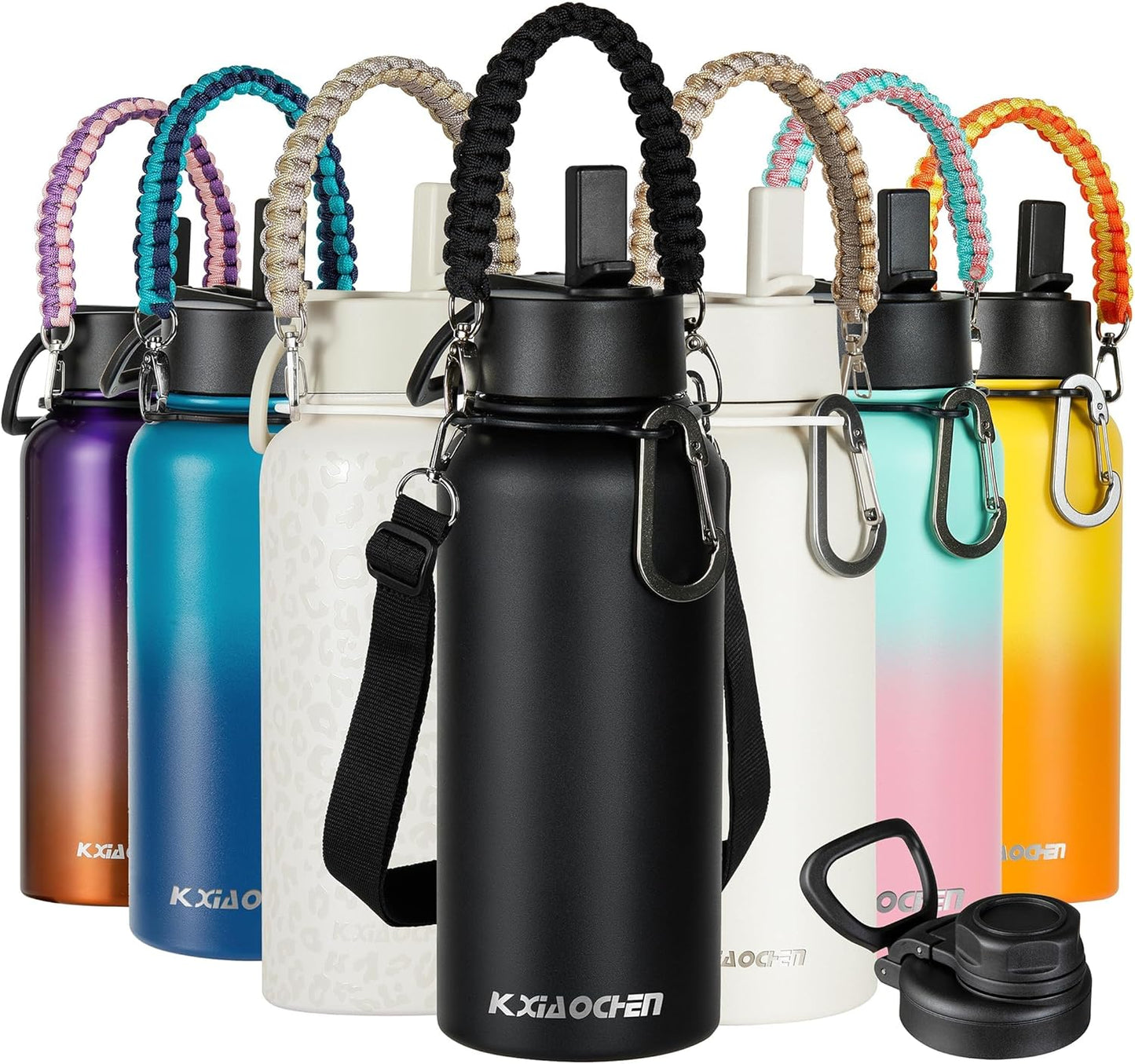 KXIAOCHEN Insulated Water Bottle With Strap, Cold For 48 Hrs Leak Proof, Triple Wall Stainless Steel Sports Water Bottle With Straw And Spout Lid For Gym Hiking Travel