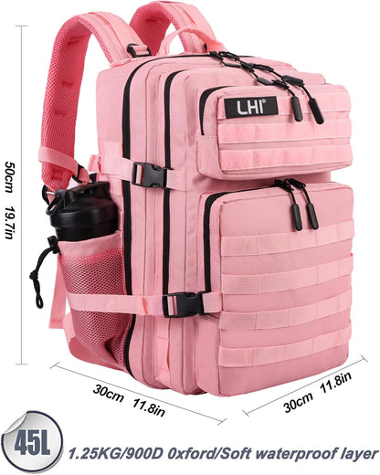 LHI Military Tactical Backpack for Men and Women 45L Army 3 Days Assault Pack Bag Large Rucksack with Molle System - Black - Colors B