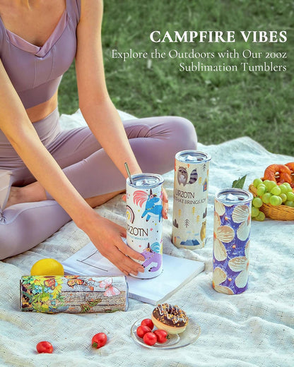8 Pack 20oz Sublimation Tumbler Blanks Skinny Straight in Bulk, Stainless Steel Insulated Sublimation Tumbler with Polymer Coating for Heat Transfer, With Lid, Straw, ribbon, Gift box