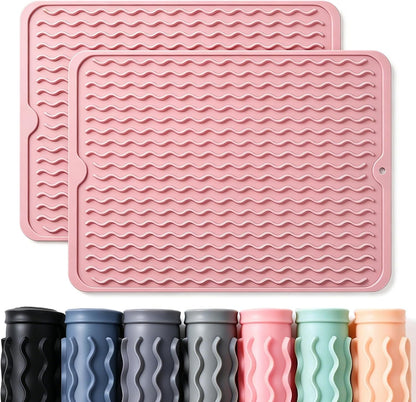 2 Pack Caketime Silicone Dish Drying Mat for Kitchen Counter Heat Resistant Under Sink Waterproof Coffee Bar Accessories Dining Rack Stone Utensil Holder Countertop Decor Must Haves 2026