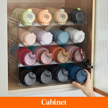 Lifewit 2 Tier Stackable Water Bottle Organizer for Cabinet, Plastic Bottle Holder Fits 6 Bottles/Tumblers up to 3.8" Diameter for Pantry/Countertop/Cupboard, 28 x 19 x 15 cm/11 x 7.5 x 5.7"