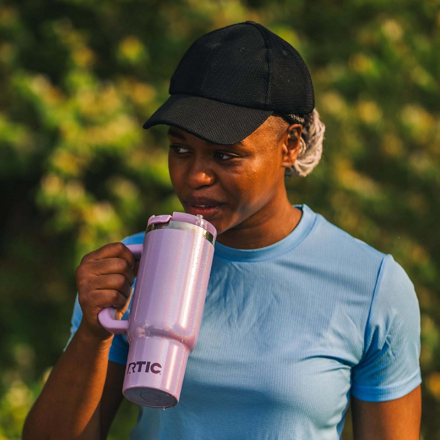 RTIC 30 oz Road Trip Tumbler Double-Walled Ceramic Lined InsulatedStainless Steel Portable Travel Coffee Mug Cup with Lid, Handle and Straw, Periwinkle Bouquet
