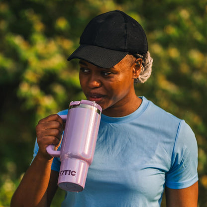 RTIC 30 oz Road Trip Tumbler Double-Walled Ceramic Lined InsulatedStainless Steel Portable Travel Coffee Mug Cup with Lid, Handle and Straw, Periwinkle Bouquet
