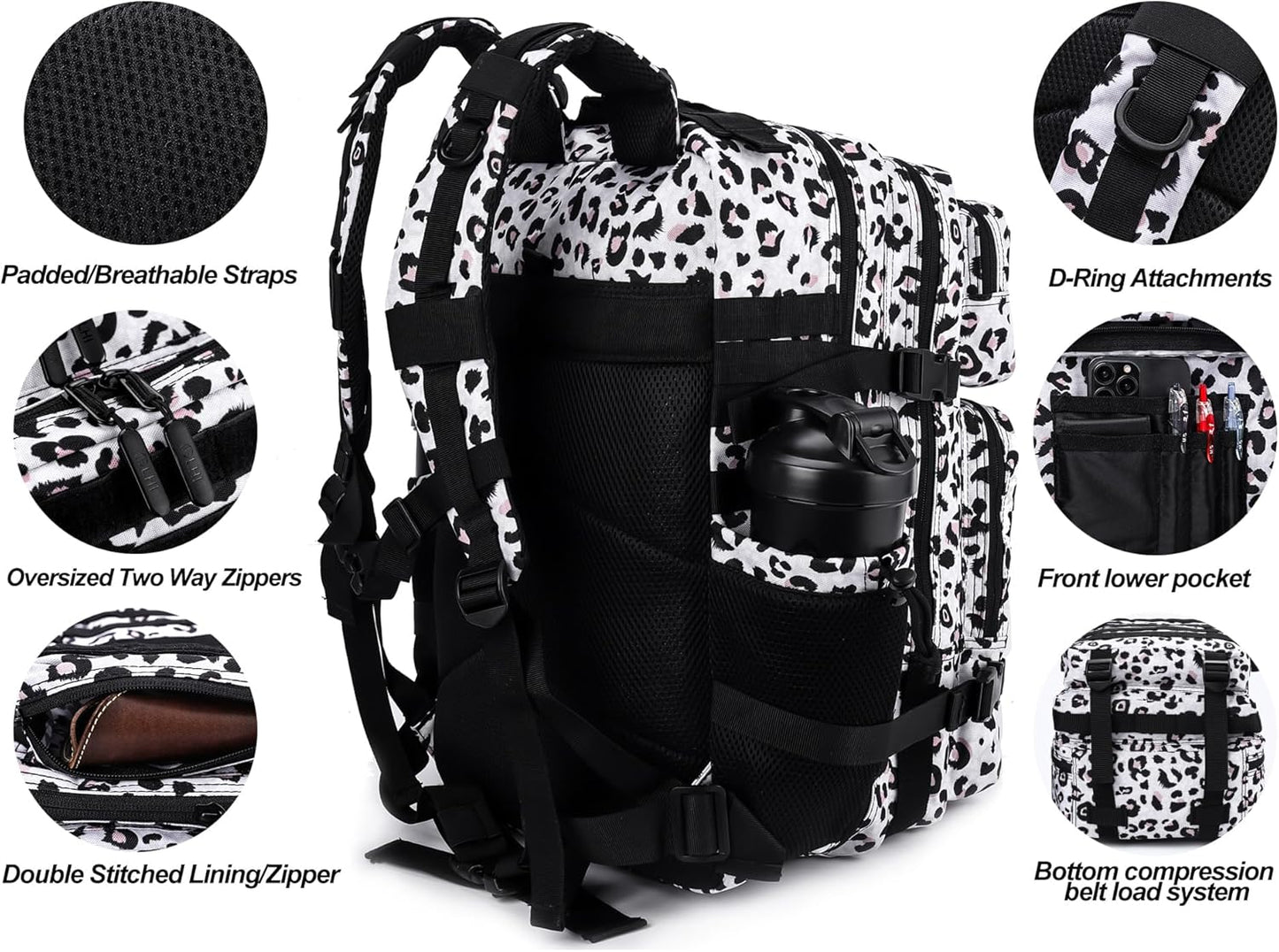 LHI Military Tactical Backpack for Men and Women 45L Army 3 Days Assault Pack Bag Large Rucksack with Molle System - Black - Colors B