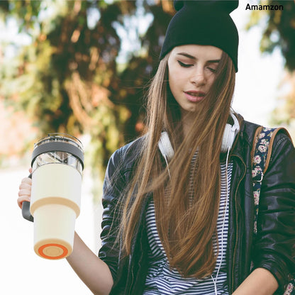 asobu Ultimate Ceramic Travel Mug, 12oz Insulated Stainless Steel Coffee Cup with Handle & Splash-Resistant Lid, Ceramic Lined for Pure Taste, BPA-Free, Double-Wall Vacuum for Hot Drinks