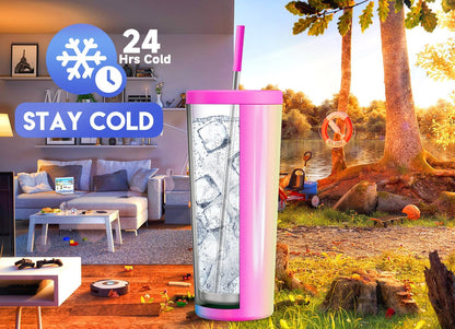 Meoky 24 oz Insulated Tumbler with Lid and Straw, Stainless Steel Vacuum Insulated Tumbler, Keeps Cold for 24 Hours, 100% Leak Proof, Fits in Car Cup Holder (Night)