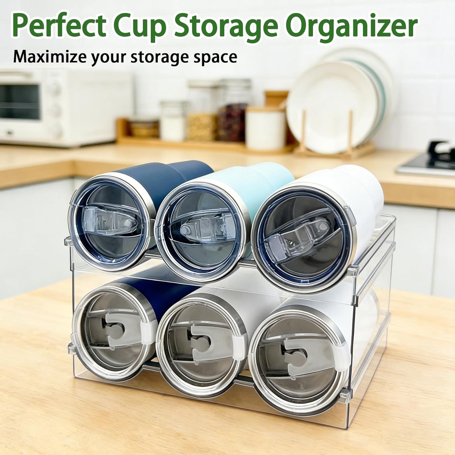 Spaclear 2 Pack Water Bottle Organizer, Stackable Kitchen Pantry Storage Shelf, Plastic Water Bottle Holder for Cabinet and Fridge Organization