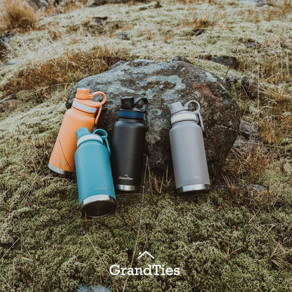 GRANDTIES 2 Lids Sports Stainless Steel Water Bottles – Wide Mouth Vacuum Insulated Reusable Leak Proof BPA-Free Travel Metal Canteen, Thermal Bottles for Men Women Gym (Ivory White 32 oz)
