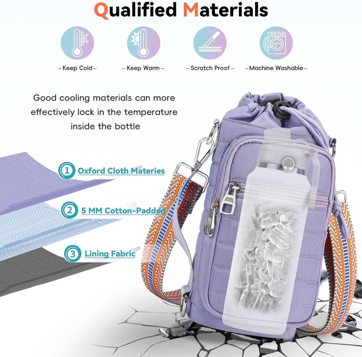 Water Bottle Carrier Bag with Strap, Sling Bag for Walking, Hiking, Cycling, Black, 40 Ounces