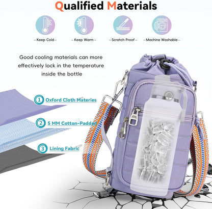 Water Bottle Carrier Bag with Strap, Sling Bag for Walking, Hiking, Cycling, Black, 40 Ounces
