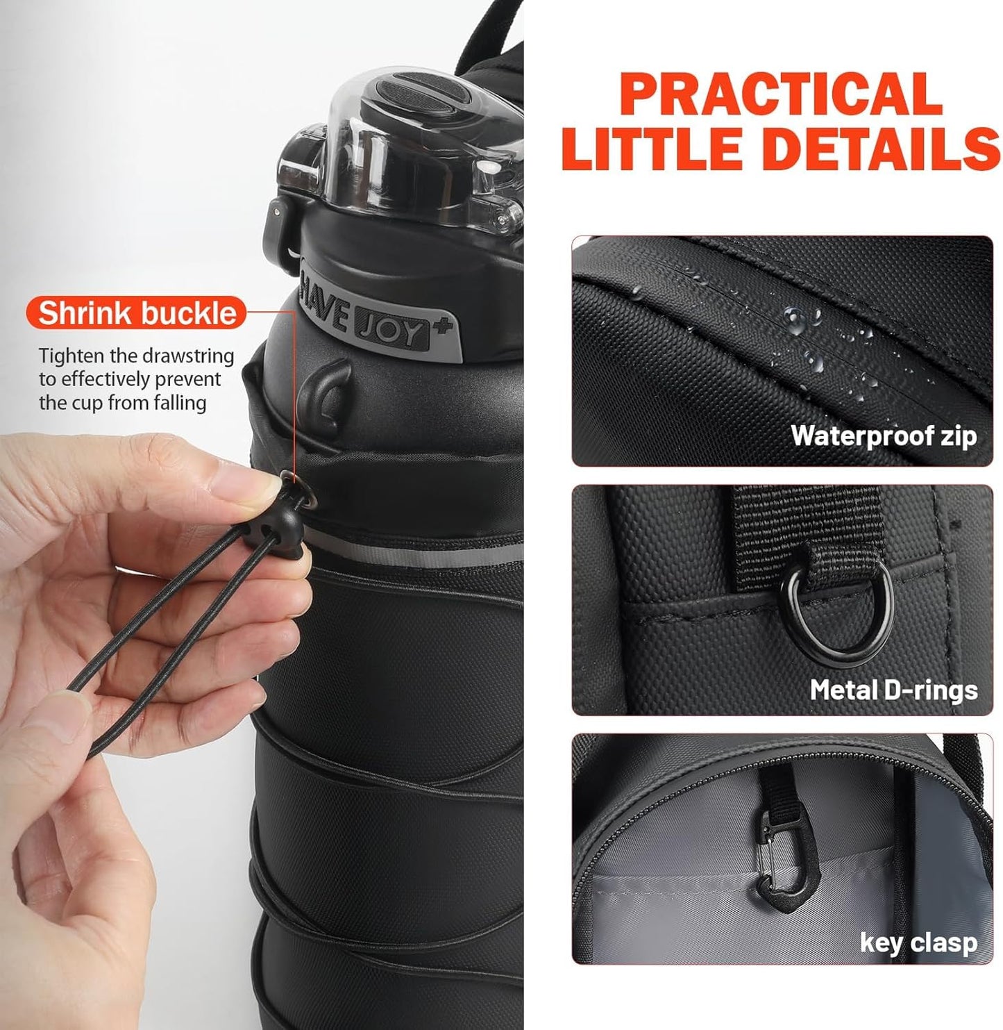 Magnetic Gym Bag 25-64oz Water Bottle Holder with 4 Strong Magnets, Crossbody Sling Water Bottle Carrier with Phone Pocket for Men Women, Gym Accessories for Workout Fitness Hiking Travel Camping