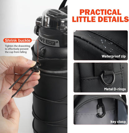 Magnetic Gym Bag 25-64oz Water Bottle Holder with 4 Strong Magnets, Crossbody Sling Water Bottle Carrier with Phone Pocket for Men Women, Gym Accessories for Workout Fitness Hiking Travel Camping