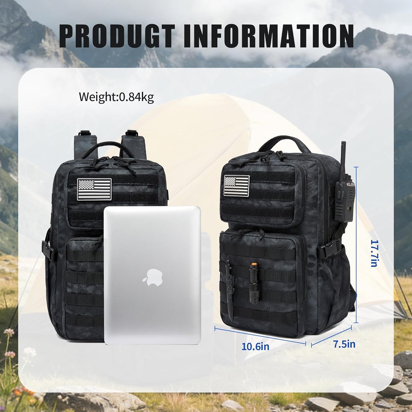 Wotony Military Tactical Backpack for Men Waterproof Daypack 3 Day Assault Pack Molle Bag with Water Bottle Holder