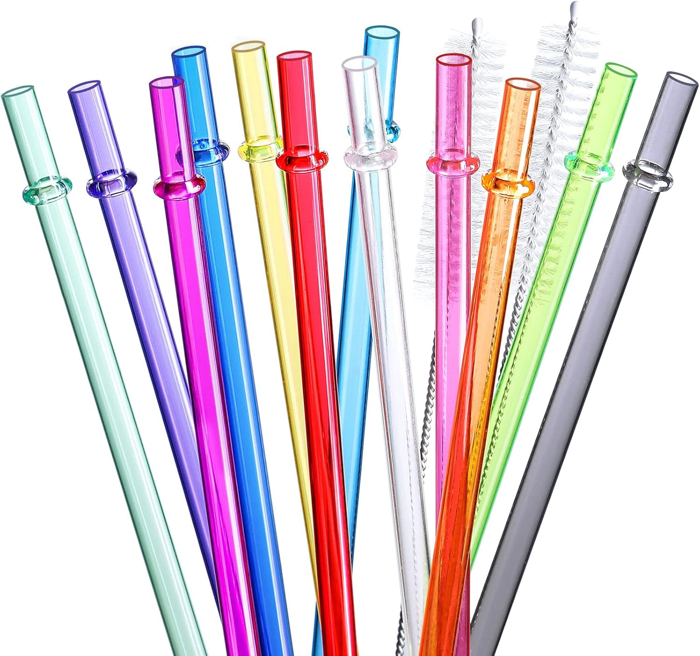 24 PCS, Reusable Straws with 4 Brushes, 10.5" Long Tritan Hard Plastic Straws, 12 Colors Translucent Replacement Drinking for 16OZ-32 OZ Tumblers, Cups, Jars, Stanley, YETI, Starbucks, BPA Free