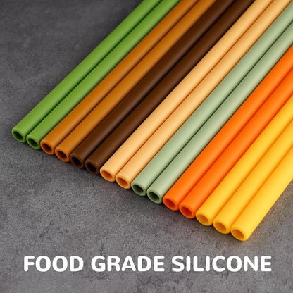 Tomorotec 15PCS Reusable Silicone Drinking Straws w/ 2 Brushes, Fit for Stanley Tumbler 40oz 30oz 20oz, 12" Long Customizable for Various Drinkware, Dishwasher Safe, BPA-Free, Safe for Teeth (Macaron)