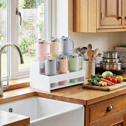 Water Bottle Organizer, 2-Tier 15.7" W Tumbler Holder for 8 Cups, Pantry Kitchen Storage Rack for Wine Bottles Countertop Cabinet