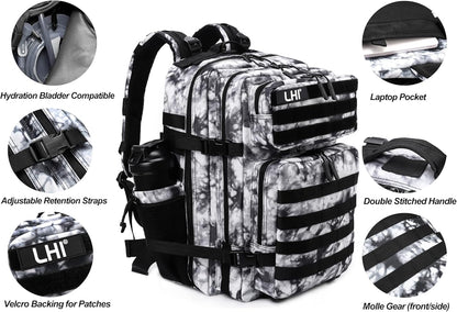 LHI Military Tactical Backpack for Men and Women 45L Army 3 Days Assault Pack Bag Large Rucksack with Molle System - Black - Colors B