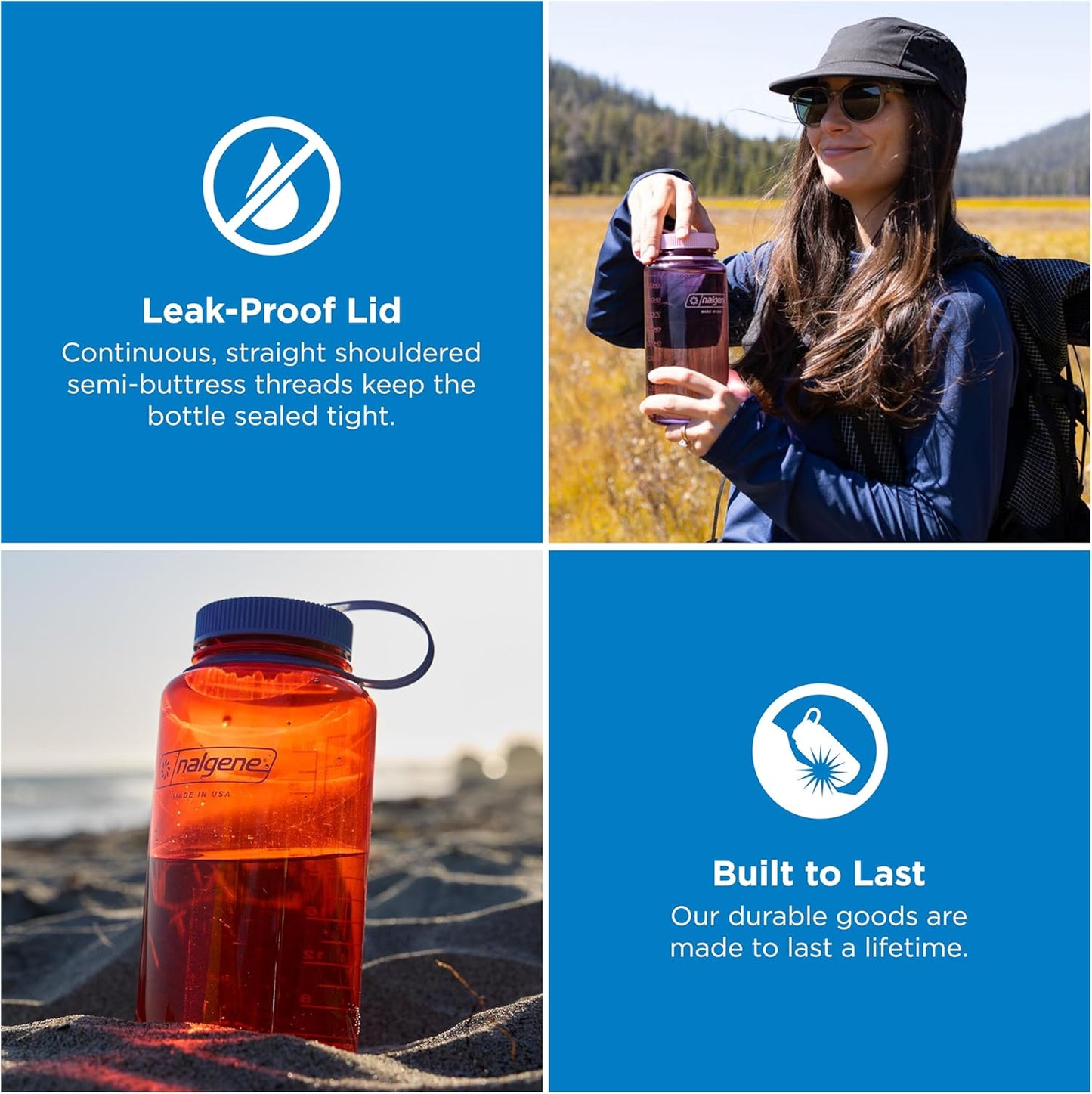 Nalgene 32 oz Wide Mouth Water Bottle | BPA-Free, Durable & Leak Proof, Lightweight Bottle for Hiking & Gym, Work & Travel