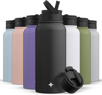 JoyJolt Triple Insulated Water Bottle with Straw Lid AND Flip Lid! 22oz Water Bottle, 12 Hour Hot/Cold Vacuum Insulated Stainless Steel Water Bottle. BPA-Free Leakproof Water Bottles - Thermos Bottle