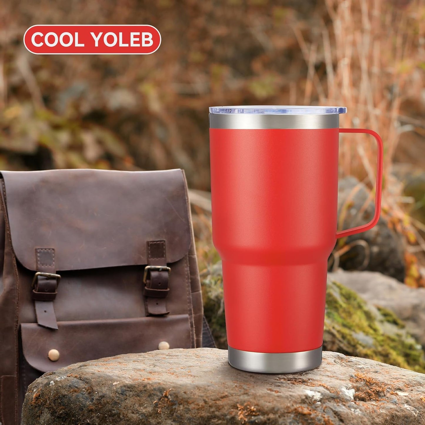 30 oz Tumbler with Handle and Lid, Stainless Steel Tumblers Double Wall Vacuum Insulated Travel Mug Leak Proof Cup Keep Drinks Cold and Hot Black, 1 Pack