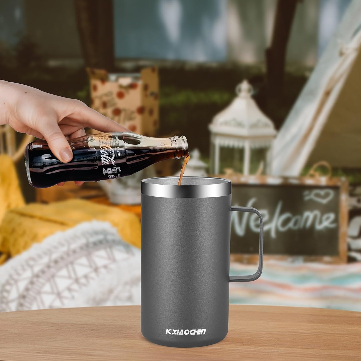 KXIAOCHEN 20oz Insulated Coffee Mug with Lid, Stainless Steel Coffee Cup, Double Wall Vacuum Coffee Tumbler with Handle, Premium Thermal Travel Coffee Mug (Navy Blue)