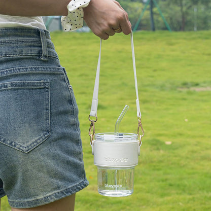 BLUEPOLAR 13oz/400ml Glass Water Tumbler with Straw and Lid Sealed Carry On Thick Wall Iced Coffee Cup Glass Cup for Water, Iced Tea Fruit Juice Etc (White-2Pack)
