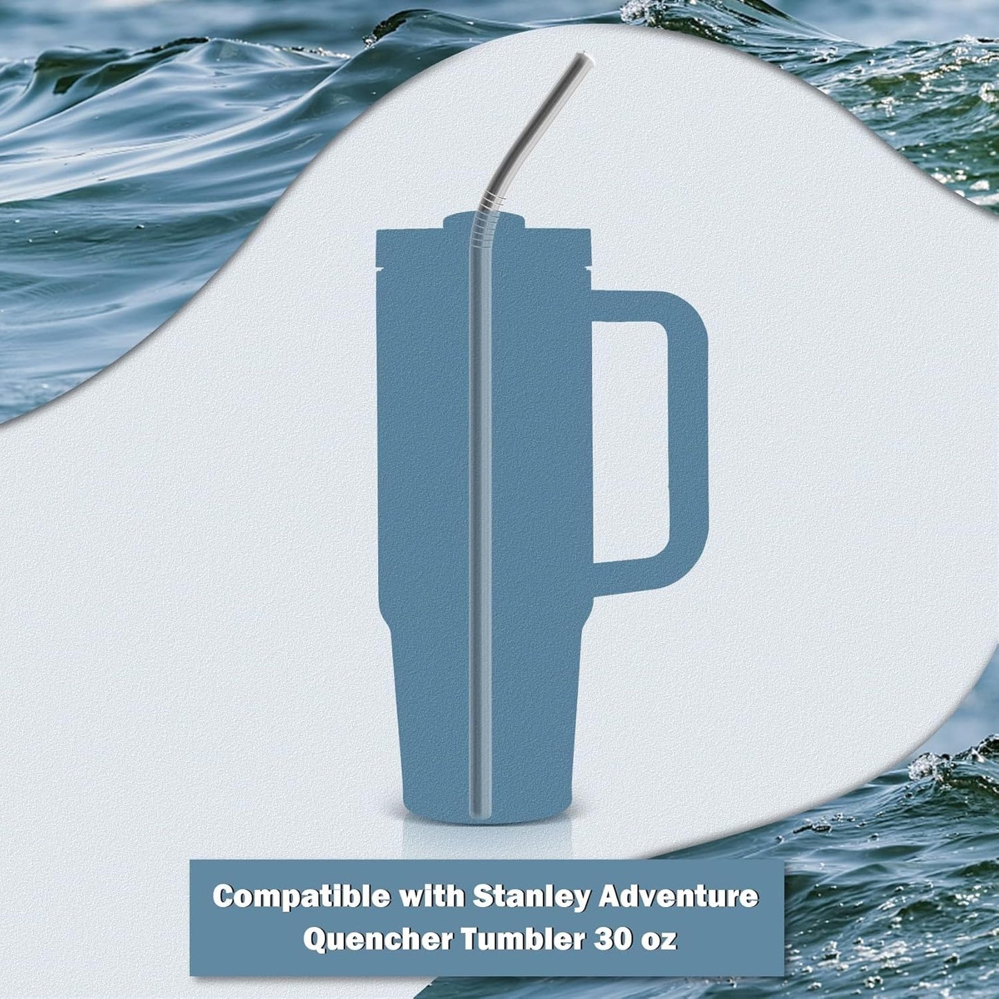 for Stanley Quencher 40oz Tumbler 6x Metal Stainless Steel Straws, 12inch Replacement Extra Long/Tall Straws for Stanley Cup 40oz Drinking Reusable Accessories (3x Straight & 3x Bent)