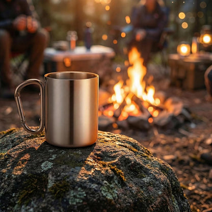 Tebery 2 Pack Stainless Steel Coffee Mugs with Handles 10OZ Double Walled Travel Water Tea Coffee Cups for Backpacking, Camping & Hiking